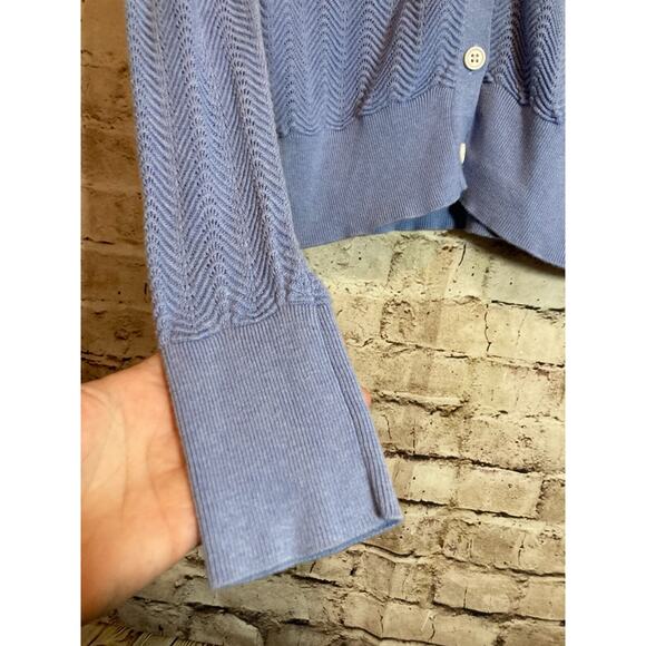 Burgess Pointelle Cardigan Women Large Silk Blend Baby Blue Soft Girl Beachy - Picture 12 of 12